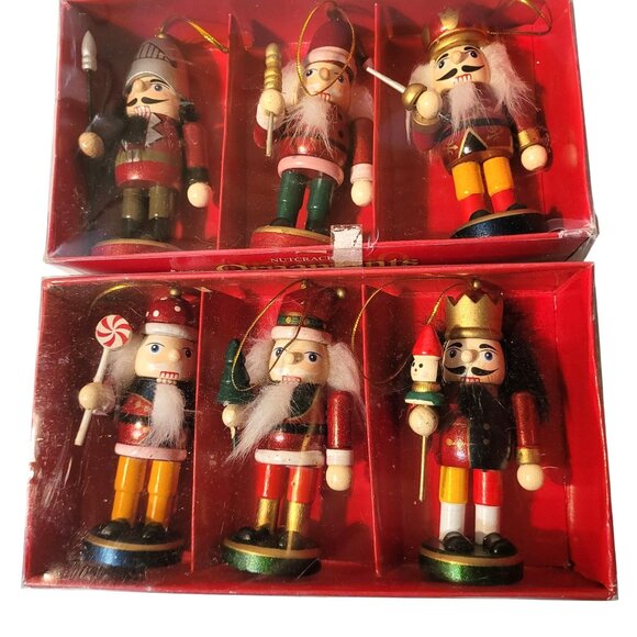 Wooden Nutcracker Ornaments Lot 6 Vintage 4'' Christmas Tree Ornaments Box - Picture 1 of 6